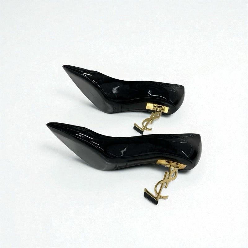 サンローラン SAINT LAURENT オピウム パンプス 靴 シューズ パテント ブラック 黒 ゴールド YSLロゴヒール エナメル