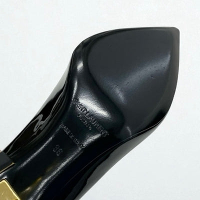 サンローラン SAINT LAURENT オピウム パンプス 靴 シューズ パテント ブラック 黒 ゴールド YSLロゴヒール エナメル