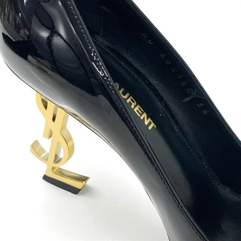 サンローラン SAINT LAURENT オピウム パンプス 靴 シューズ パテント ブラック 黒 ゴールド YSLロゴヒール エナメル