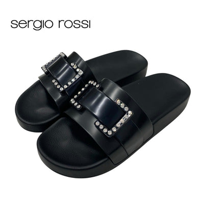 セルジオロッシ sergio rossi SR JELLY サンダル 靴 シューズ TPU ブラック 黒 ビジュー フラット
