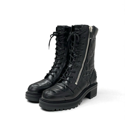 クリスチャンディオール CHRISTIAN DIOR D-LEADER ブーツ ショートブーツ 靴 シューズ ラムスキン ブラック 黒 ロゴ カナージュ キルティング ミドルブーツ ファスナー レースアップ