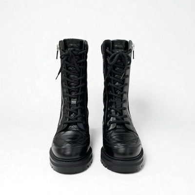 クリスチャンディオール CHRISTIAN DIOR D-LEADER ブーツ ショートブーツ 靴 シューズ ラムスキン ブラック 黒 ロゴ カナージュ キルティング ミドルブーツ ファスナー レースアップ