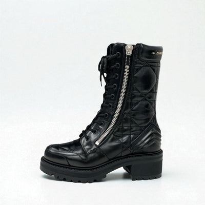 クリスチャンディオール CHRISTIAN DIOR D-LEADER ブーツ ショートブーツ 靴 シューズ ラムスキン ブラック 黒 ロゴ カナージュ キルティング ミドルブーツ ファスナー レースアップ