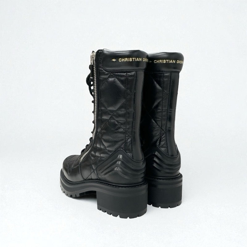 クリスチャンディオール CHRISTIAN DIOR D-LEADER ブーツ ショートブーツ 靴 シューズ ラムスキン ブラック 黒 ロゴ カナージュ キルティング ミドルブーツ ファスナー レースアップ
