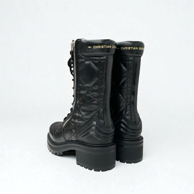 クリスチャンディオール CHRISTIAN DIOR D-LEADER ブーツ ショートブーツ 靴 シューズ ラムスキン ブラック 黒 ロゴ カナージュ キルティング ミドルブーツ ファスナー レースアップ