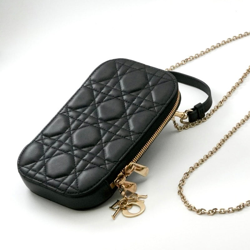 クリスチャンディオール CHRISTIAN DIOR 携帯・スマホアクセサリー ブラック ゴールド レディディオール カナージュ Call in Dior フォンホルダー フォンケース モバイルポーチ ポシェット