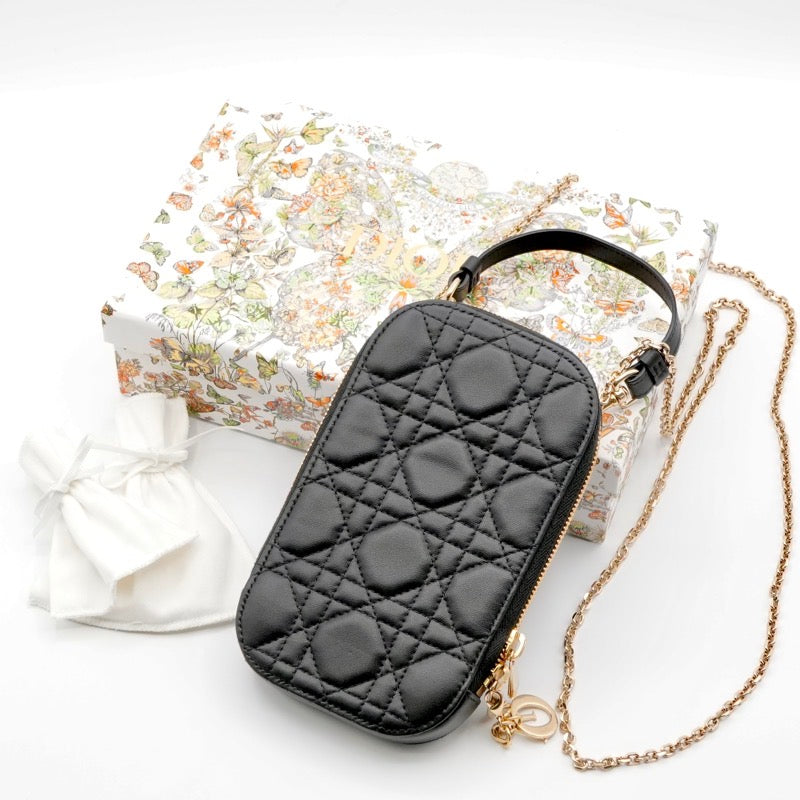クリスチャンディオール CHRISTIAN DIOR 携帯・スマホアクセサリー ブラック ゴールド レディディオール カナージュ Call in Dior フォンホルダー フォンケース モバイルポーチ ポシェット
