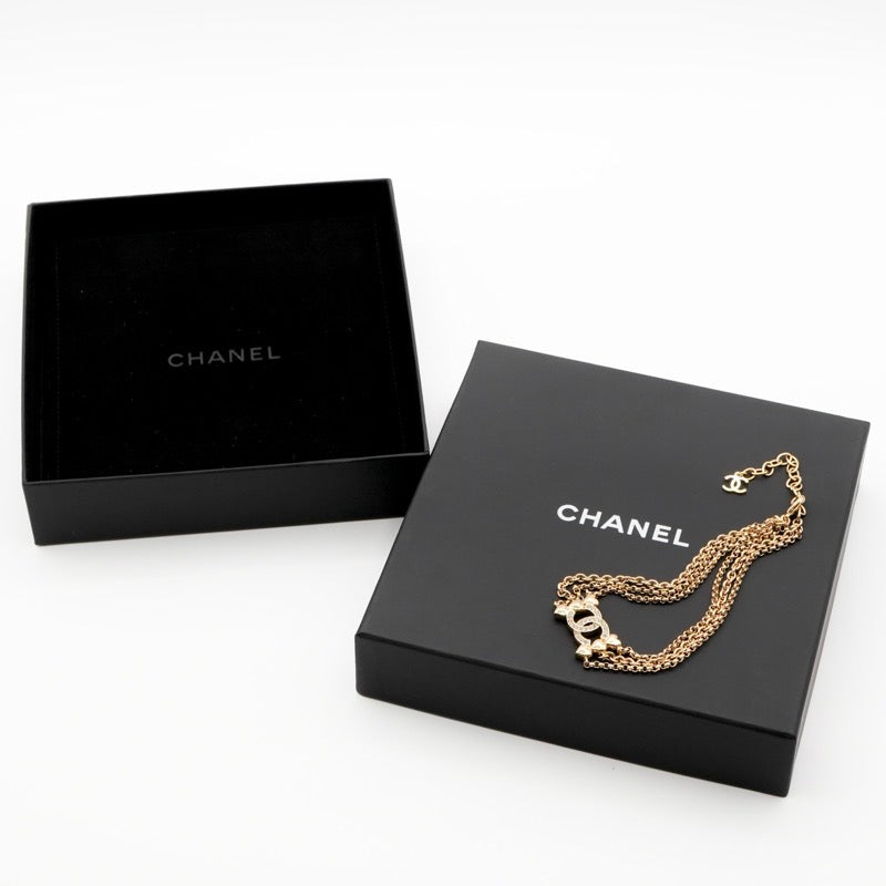 シャネル CHANEL ネックレス ペンダント チョーカー ゴールド ココマーク ラインストーン ハート
