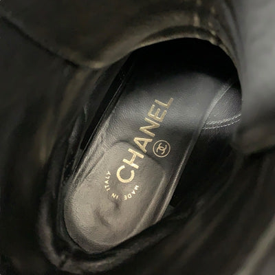 シャネル CHANEL ブーツ ショートブーツ 靴 シューズ レザー ブラック 黒 ココマーク マトラッセ レースアップ ミドルブーツ