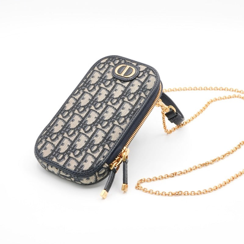 クリスチャンディオール CHRISTIAN DIOR 携帯・スマホアクセサリー ネイビー ゴールド モンテーニュ コーリン オブリーク CDシグネチャー チェーン ジャカード フォンホルダー フォンケース モバイルポーチ ポシェット