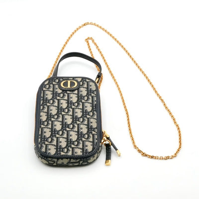 クリスチャンディオール CHRISTIAN DIOR 携帯・スマホアクセサリー ネイビー ゴールド モンテーニュ コーリン オブリーク CDシグネチャー チェーン ジャカード フォンホルダー フォンケース モバイルポーチ ポシェット