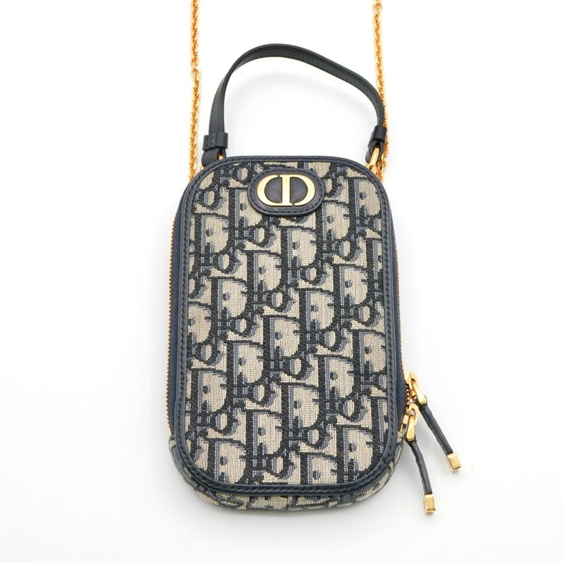 クリスチャンディオール CHRISTIAN DIOR 携帯・スマホアクセサリー ネイビー ゴールド モンテーニュ コーリン オブリーク CDシグネチャー チェーン ジャカード フォンホルダー フォンケース モバイルポーチ ポシェット