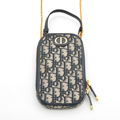 クリスチャンディオール CHRISTIAN DIOR 携帯・スマホアクセサリー ネイビー ゴールド モンテーニュ コーリン オブリーク CDシグネチャー チェーン ジャカード フォンホルダー フォンケース モバイルポーチ ポシェット