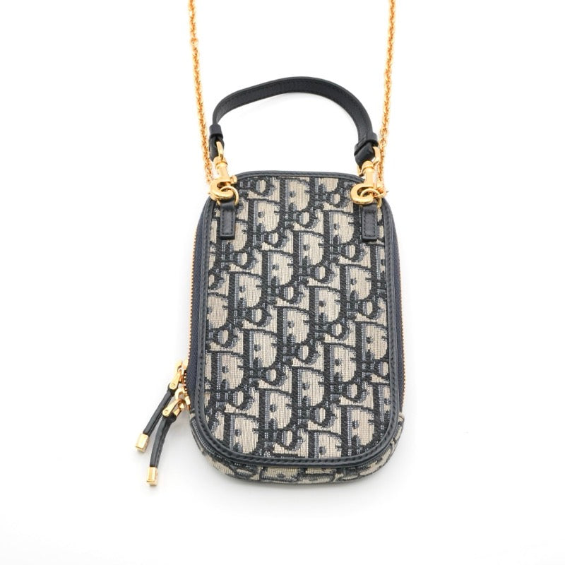 クリスチャンディオール CHRISTIAN DIOR 携帯・スマホアクセサリー ネイビー ゴールド モンテーニュ コーリン オブリーク CDシグネチャー チェーン ジャカード フォンホルダー フォンケース モバイルポーチ ポシェット