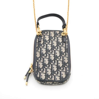 クリスチャンディオール CHRISTIAN DIOR 携帯・スマホアクセサリー ネイビー ゴールド モンテーニュ コーリン オブリーク CDシグネチャー チェーン ジャカード フォンホルダー フォンケース モバイルポーチ ポシェット