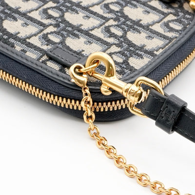 クリスチャンディオール CHRISTIAN DIOR 携帯・スマホアクセサリー ネイビー ゴールド モンテーニュ コーリン オブリーク CDシグネチャー チェーン ジャカード フォンホルダー フォンケース モバイルポーチ ポシェット