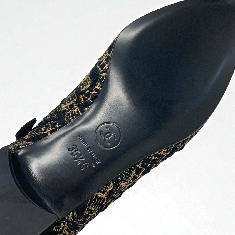 シャネル CHANEL ローファー 革靴 靴 シューズ ツイード スエード ブラック ゴールド 未使用 ココマーク チェーン アイコン チャーム