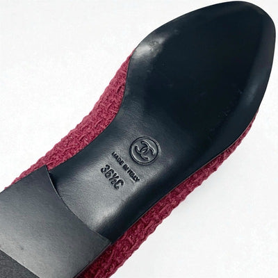 シャネル CHANEL フラットシューズ 靴 シューズ ツイード スエード ピンク系 ブラック ココマーク チェーン チャーム オペラシューズ