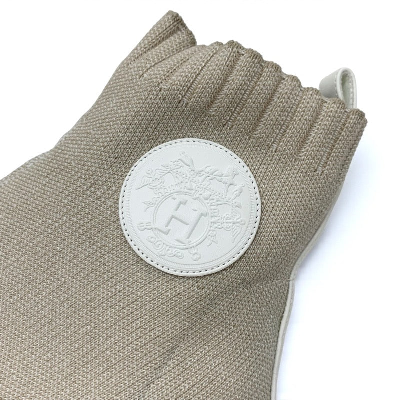 エルメス HERMES ヴォルヴェール ブーツ ショートブーツ 靴 シューズ ファブリック レザー ベージュ ニット エクスリブリス ソックスブーツ