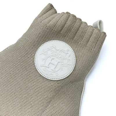 エルメス HERMES ヴォルヴェール ブーツ ショートブーツ 靴 シューズ ファブリック レザー ベージュ ニット エクスリブリス ソックスブーツ