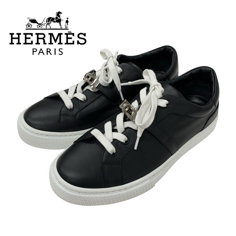 エルメス HERMES デイ スニーカー 靴 シューズ レザー ブラック 黒 シルバー ケリー金具
