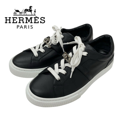 エルメス HERMES デイ スニーカー 靴 シューズ レザー ブラック 黒 シルバー ケリー金具