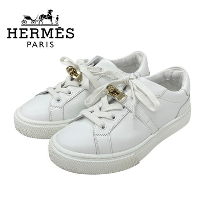エルメス HERMES デイ スニーカー 靴 シューズ レザー ホワイト 白 ゴールド ケリー金具