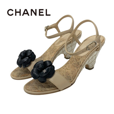 シャネル CHANEL サンダル 靴 シューズ レザー ベージュ ブラック ココマーク カメリア マトラッセ ストラップ