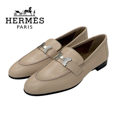 エルメス HERMES パリ ローファー 革靴 靴 シューズ レザー ベージュ 未使用 H金具 モカシン フラットシューズ