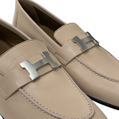 エルメス HERMES パリ ローファー 革靴 靴 シューズ レザー ベージュ 未使用 H金具 モカシン フラットシューズ