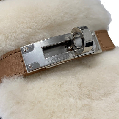 エルメス HERMES アイコン ローファー 革靴 靴 シューズ レザー ムートン ブラウン ホワイト 未使用 モカシン ケリー金具