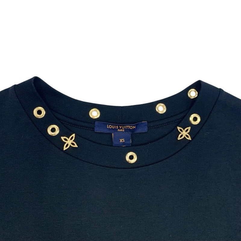 ルイヴィトン LOUIS VUITTON ワンピース コットン ブラック ゴールド モノグラムフラワー フリル