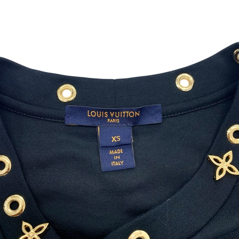 ルイヴィトン LOUIS VUITTON ワンピース コットン ブラック ゴールド モノグラムフラワー フリル