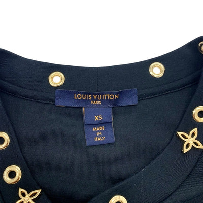 ルイヴィトン LOUIS VUITTON ワンピース コットン ブラック ゴールド モノグラムフラワー フリル
