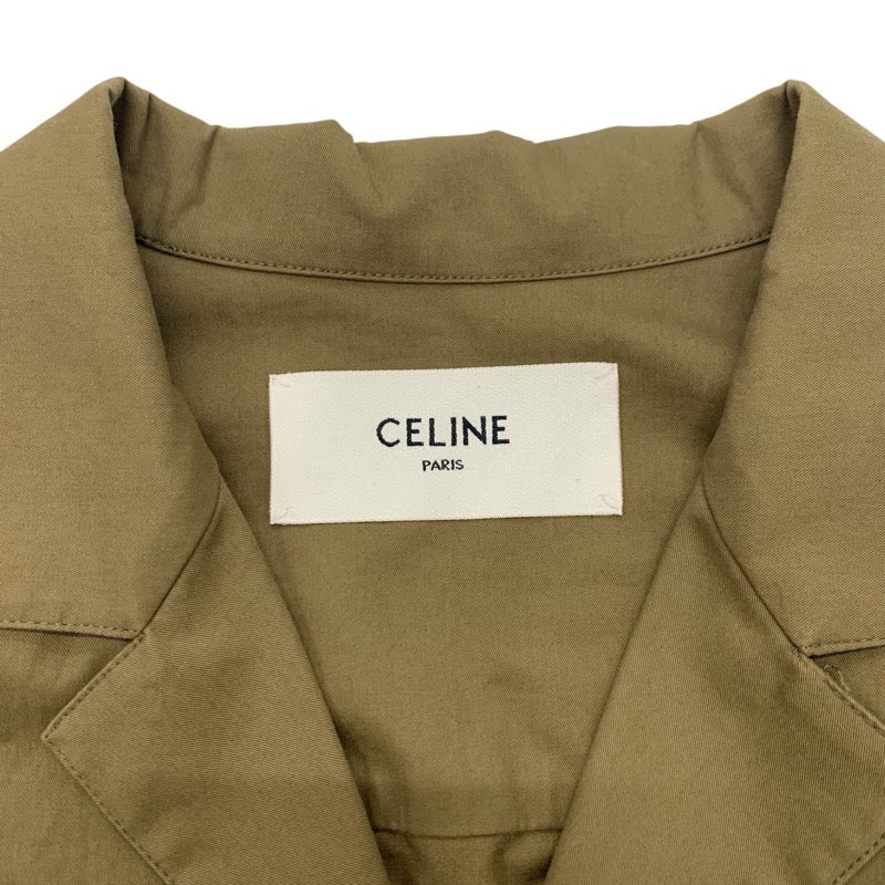 セリーヌ CELINE ワンピース コットン カーキ ゴールド サファリドレス ロゴ 半袖