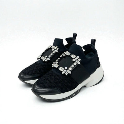 ロジェヴィヴィエ Roger Vivier ヴィヴラン スニーカー 靴 シューズ ファブリック レザー ブラック 黒 ストラスバックル ビジュー
