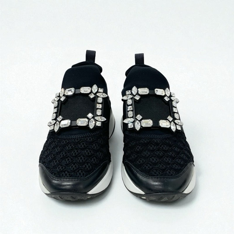 ロジェヴィヴィエ Roger Vivier ヴィヴラン スニーカー 靴 シューズ ファブリック レザー ブラック 黒 ストラスバックル ビジュー