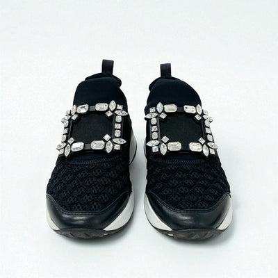 ロジェヴィヴィエ Roger Vivier ヴィヴラン スニーカー 靴 シューズ ファブリック レザー ブラック 黒 ストラスバックル ビジュー