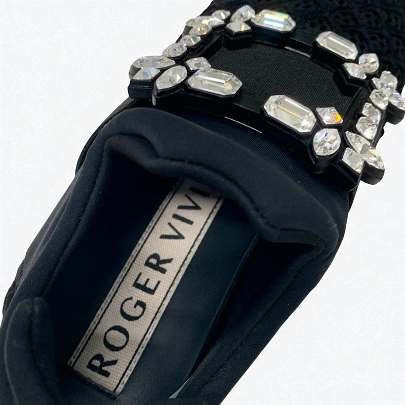 ロジェヴィヴィエ Roger Vivier ヴィヴラン スニーカー 靴 シューズ ファブリック レザー ブラック 黒 ストラスバックル ビジュー