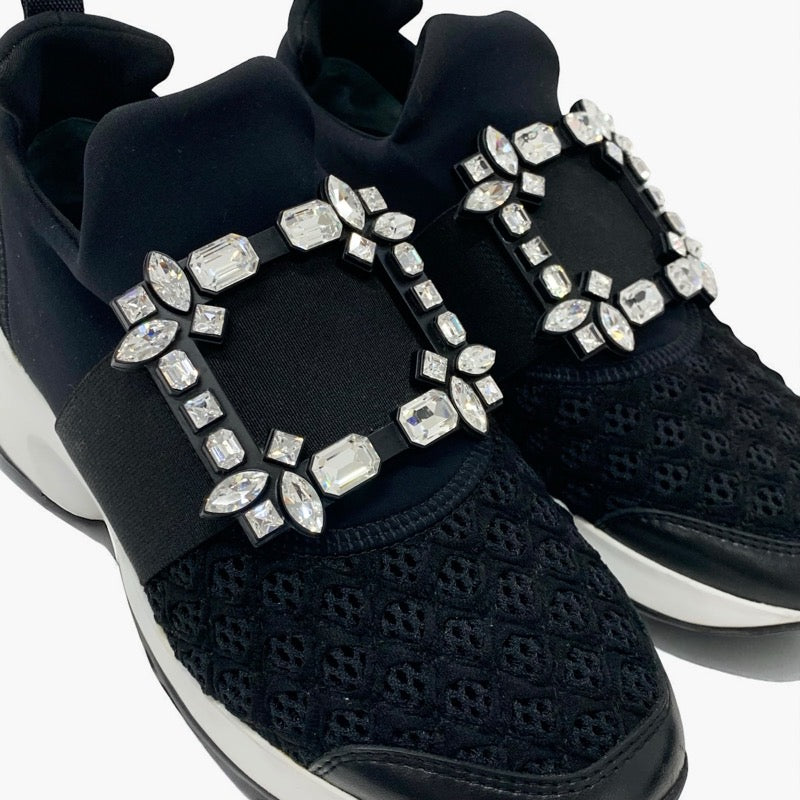 ロジェヴィヴィエ Roger Vivier ヴィヴラン スニーカー 靴 シューズ ファブリック レザー ブラック 黒 ストラスバックル ビジュー
