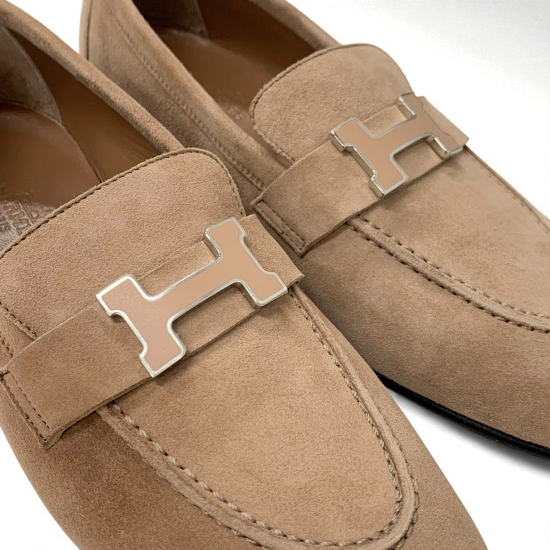 エルメス HERMES パリ ローファー 革靴 靴 シューズ スエード ベージュ系 未使用 H金具 モカシン フラットシューズ