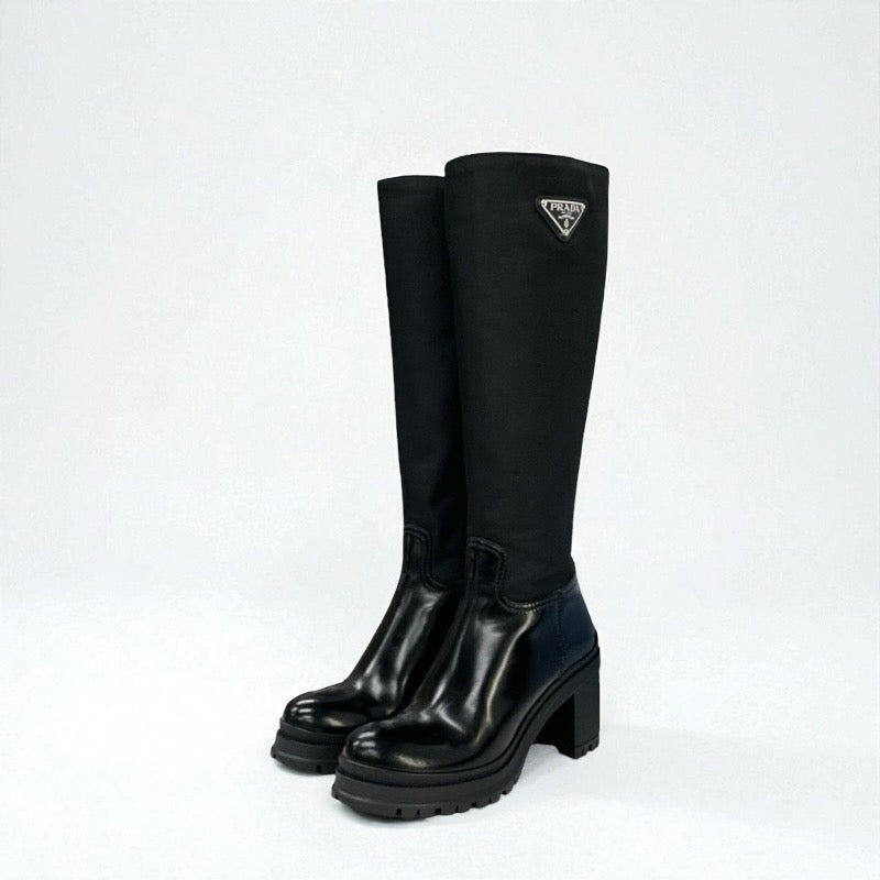 プラダ PRADA ブーツ ロングブーツ 靴 シューズ ナイロン レザー ブラック 黒 Re-Nylon ロゴ