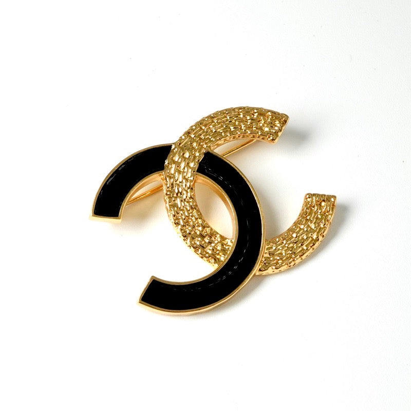シャネル CHANEL ブローチ コサージュ ゴールド ブラック ココマーク