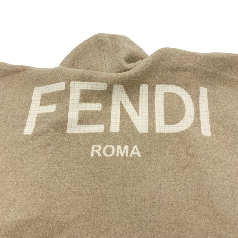 フェンディ FENDI アウター ウール ベージュ ロゴ チェック リバーシブル フード ケープ ポンチョ