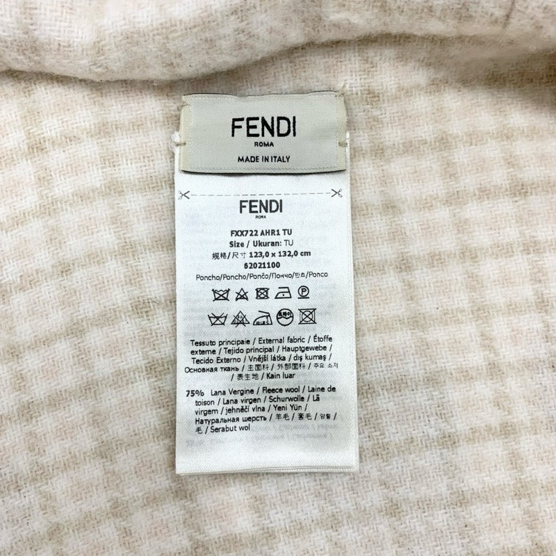 フェンディ FENDI アウター ウール ベージュ ロゴ チェック リバーシブル フード ケープ ポンチョ