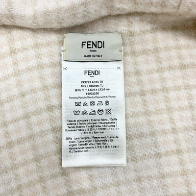 フェンディ FENDI アウター ウール ベージュ ロゴ チェック リバーシブル フード ケープ ポンチョ