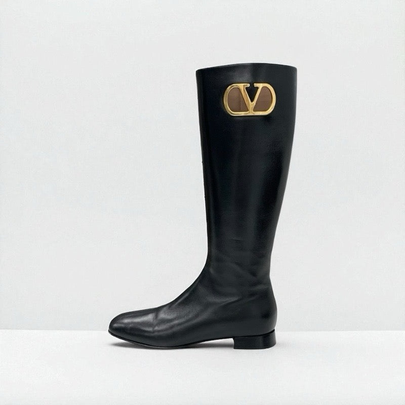 ヴァレンティノ VALENTINO ブーツ ロングブーツ 靴 シューズ レザー ブラック ゴールド Vロゴ シグネチャー キッズスキン