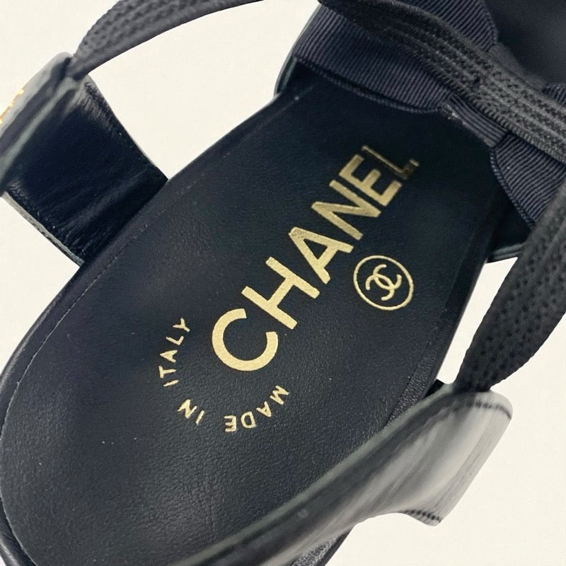 シャネル CHANEL パンプス 靴 シューズ レザー ブラック 黒 ココマーク リボン ストラップ