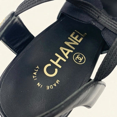 シャネル CHANEL パンプス 靴 シューズ レザー ブラック 黒 ココマーク リボン ストラップ
