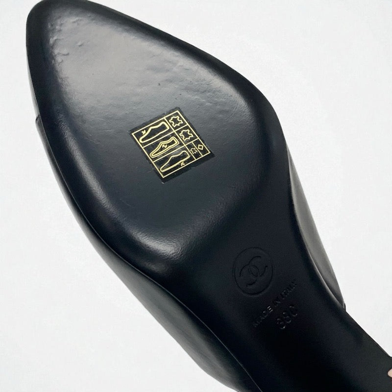 シャネル CHANEL パンプス 靴 シューズ レザー ブラック 黒 ココマーク リボン ストラップ